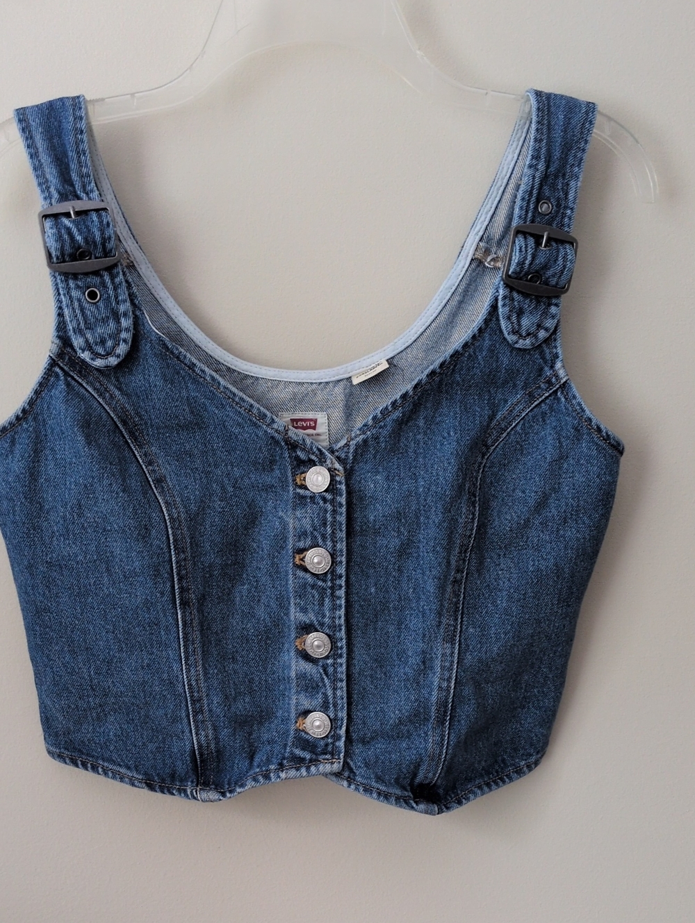 Levi's Denim Crop Corset Vest with Buckle Straps